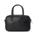 Black Genuine Leather Boston Bag Women Vintage Top Handle Handbag Crossbody Shoulder Bag - Black