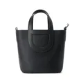 Black genuine leather bucket bag for women, stylish tote shoulder crossbody handbag with top handle. - Black