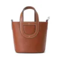 Brown leather bucket bag women top layer cowhide shoulder crossbody handbag stylish tote - Brown