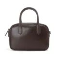 Dark Brown Leather Boston Bag Vintage Cowhide Bowling Handbag Women Daily Commuter Handbag - Coffee