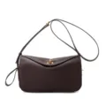 Dark brown genuine leather shoulder bag, stylish crossbody boston bag for daily use. - 29*8*18cm / Ebony