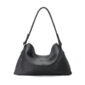 Black genuine leather shoulder bag for women, large capacity minimalist casual handbag tote. - 35*10*20cm / Black