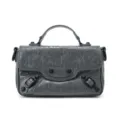 Grey genuine leather nano top handle flap bag stylish motorcycle crossbody bag for women - 20x8x13cm / Gray