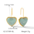 Chic dopamine resin heart drop earrings for women, stainless steel gold hook, stylish jewelry - Lake Blue
