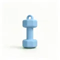 Close-up detail shot of the mini blue dumbbell keychain pendant, showing smooth matte texture. - Blue
