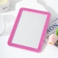Detailed shot of a sparkling pink rhinestone makeup mirror, perfect for cute desktop decor and daily use. - 17.5*13.2cm / Pink