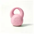 Primo piano dettagliato di kettlebell rosa con indicazioni di peso in rilievo e finitura opaca. - Rosa