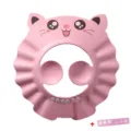 Bonnet de douche bébé en silicone rose avec protection des oreilles design chat étanche. - Rose Chat