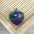 Natural Stone Heart Crystal Pendant DIY Jewelry Accessory Red Green Gemstone Charm - 1 Piece / Ruby Zoisite