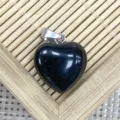 Natural stone heart crystal agate pendant, black love charm DIY jewelry accessory. - 1 Piece / Obsidian