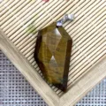 Ciondolo in pietra naturale cristallo sfaccettato dente di lupo foglia collana gioiello - 20x37mm / Occhio di tigre