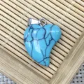 Blue heart turquoise stone pendant with silver bail, stylish jewelry accessory for necklace. - 16x21mm (2g) / Blue Turquoise