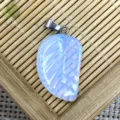 Natural stone crystal carved leaf pendant DIY necklace accessory crystal jewelry component - 15x26mm / Opal
