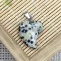 Natural stone heart pendant with metal bail for DIY jewelry making necklace accessory. - 16x21mm (2g) / Dalmatian Jasper