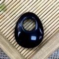 Black gemstone off-center pendant oval donut safe buckle DIY jewelry accessory option - 20x25mm / Obsidian