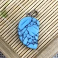 Pendentif feuille en pierre naturelle turquoise gemme collier bricolage bijoux top - 15x26mm / Turquoise Bleue