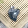 Natural stone heart pendant necklace accessory with silver tone bail for DIY jewelry crafting - 16x21mm (2g) / Labradorite