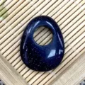 Natural blue goldstone oval offset hole pendant DIY jewelry accessory necklace finding - 20x25mm / Blue Sandstone