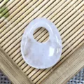 Natural quartz jade eccentric hole princess buckle pendant oval DIY jewelry charm accessory - 20x25mm / White Crystal