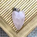 Natural rose quartz heart pendant faceted crystal gemstone necklace DIY jewelry accessory item - Pendant Only (Without Chain) / 12x21mm / Rose Quartz