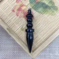 Natural stone black crystal cone pendulum pendant for DIY jewelry making and spiritual healing. - 14x69mm / Obsidian