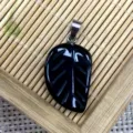 Pendentif feuille sculpté en obsidienne noire collier cristal bijoux accessoire DIY - 15x26mm / Obsidienne