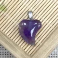 Natural Stone Heart Pendant Purple Amethyst Gemstone Charm DIY Jewelry Necklace Accessory - 16x21mm (2g) / Purple Crystal