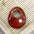 Natural stone off-center hole princess pendant oval jade amulet necklace DIY jewelry accessory - 20x25mm / Red Jasper