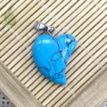 Blue heart gemstone pendant with metal bail for necklace DIY jewelry making accessories and gifts - 16x21mm (2g) / Blue Line Turquoise