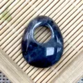 Natural stone crystal off-center princess pendant, oval smooth charm for DIY jewelry. - 20x25mm / Black Flash Stone