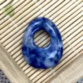 Natural blue stone crystal offset hole princess pendant oval safety buckle DIY necklace accessory - 20x25mm / Sodalite