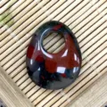Natural stone princess buckle pendant, eccentric hole oval jade DIY jewelry accessory. - 20x25mm / Bloodstone