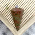 Pietra naturale cristallo sfaccettato cono esagonale pendente accessorio gioiello - 18x39mm / Unakite