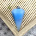 Pendente Pendolo Cono Esagonale Faccettato in Agata Cristallo Blu Accessorio Gioiello DIY - 18x39mm / Acquamarina