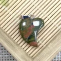 Natural stone heart pendant with silver melon seed buckle, DIY gemstone necklace jewelry accessory - 16x21mm (2g) / Unakite