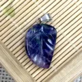Pendentif feuille sculptée en cristal violet naturel collier accessoire de bijou DIY - 15x26mm / Fluorite Violette