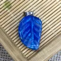 Magnifique pendentif feuille agate cristal bleu collier bijoux accessoire artisanat DIY beau - 15x26mm / Agate bleue