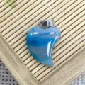 Natural blue agate stone heart pendant with metal bail for DIY necklace jewelry making. - 16x21mm (2g) / Blue Agate