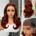 13x4 Lace Front Kurzwellen Perücke für Damen, naturatmungsaktive rotbraune Kunsthaarperücke. - Kupferbraun (ALW-012&Copper Brown)