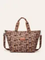 Borsa shopper con stampa geometrica vintage, grande borsa a tracolla casual da donna per il lavoro. - 39*20*38cm / Kaki