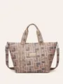 Borsa shopper in tela con stampa geometrica rétro, grande capacità borsa a spalla - 39*20*38cm / Grigio