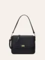 Donna nera pelle PU borsa a tracolla retro vintage chic piccola borsa quadrata dettaglio - Nero