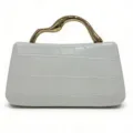Elegante borsa bianca con stampa coccodrillo e manico dorato per donne alla moda - Bianco