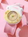 Cute cartoon rabbit slap watch with soft pink silicone band, perfect children's gift. - Pink Strap (GS2512-332-02) / Pink