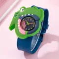 Enfants mignon dessin animé dinosaure montre bracelet silicone détail affichage vue - Forme de Dinosaure (GS2512-341-02) / Bleu foncé