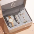 Reloj de cuarzo para mujer y juego de joyas con correa de aleación y esfera con diamantes. - Conjunto de Joyas de 5 Piezas Dorado (ZH-S05775-1)