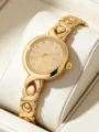Detalle de reloj de cuarzo dorado para mujer, esfera elegante con diamantes y pulsera. - Correa Dorada Esfera Dorada (HS2512-892-01)