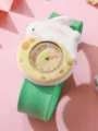 Cute rabbit green silicone slap watch for kids, fun cartoon children quartz wristwatch variant. - Green Strap (GS2512-332-03) / Green