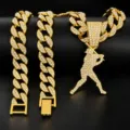 Collana con catena cubana ghiacciata hip hop da uomo con pendente giocatore di baseball - Collana con Catena Cubana da 18 pollici / Oro