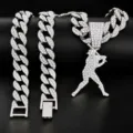 Collana con catena cubana e ciondolo giocatore di baseball tempestato di strass hip hop - Collana con Catena Cubana da 18 pollici / Argento